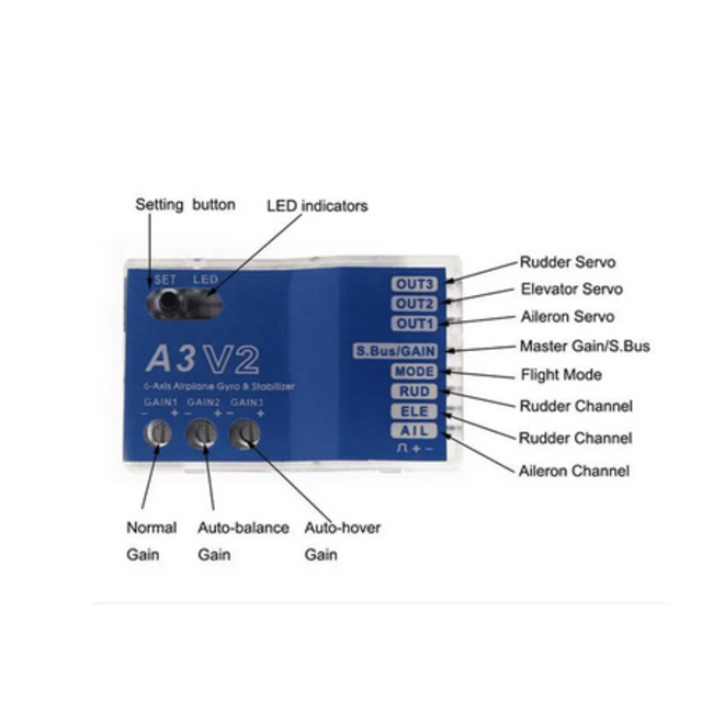 HOBBY EAGLE 3 Axis Gyro A3 V2 Aeroplane Flight Controller Stabilizer for RC  Fixed-wing OR Copter