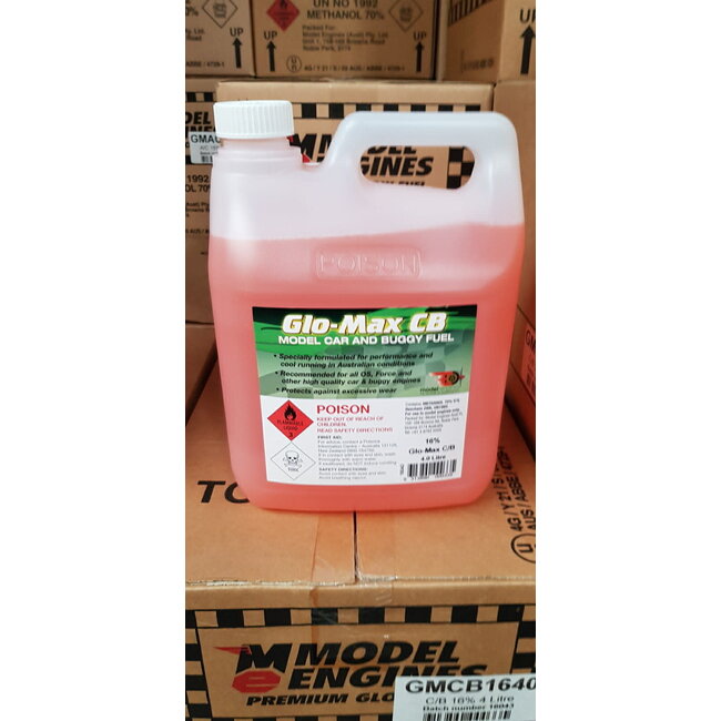 GLO-MAX CB FUEL 16% NITRO 4LT BLENDED SYNTHETIC & CASTOR OILS