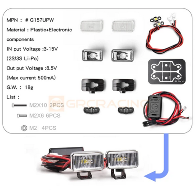 INJORA LED SPOTLIGHTS RECTANGLE 20x12mm CLEAR   LENS  WITH MOUNTING BRACKET KIT