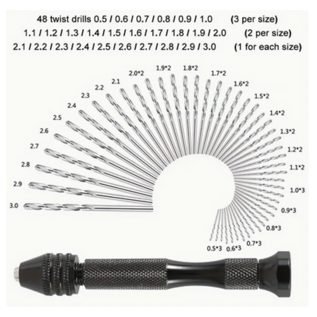 ACE RC Three-claw 0.3-3.4mm Hand Twist Drill Hand Drilling Tool PIN VICE INCLUDES 48 DRILLS
