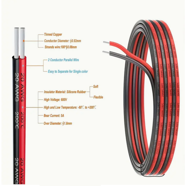 ACE TWIN JOINED RED & BLACK  20AWG SILCONE CABLE BLACK 1MT