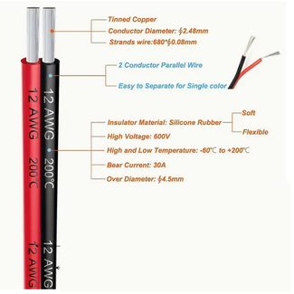 ACE IMPORTS ACE TWIN JOINED RED & BLACK  12AWG SILCONE CABLE BLACK 1MT