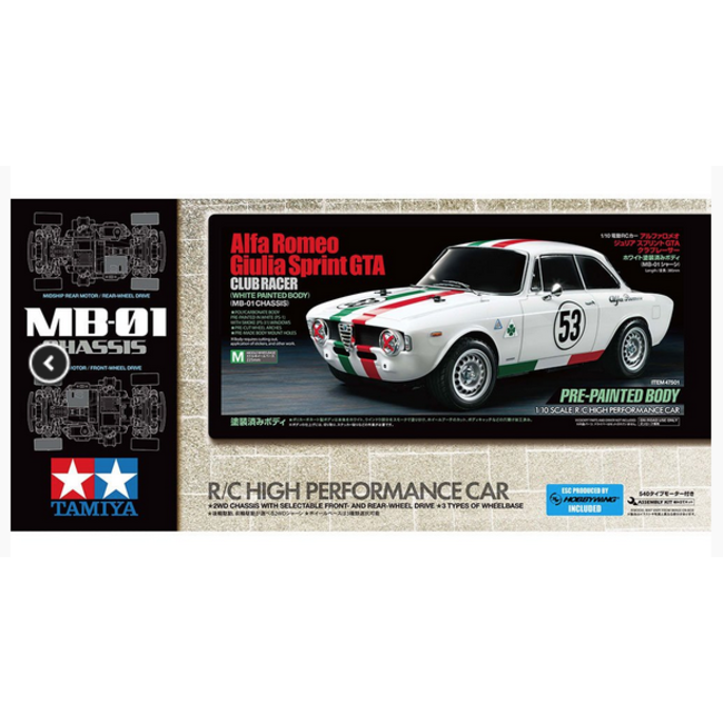 TAMIYA RC ALFA ROMEO GIULIA SPRINT MB-01 1/10 KIT 1060 ESC INCLUDED REQUIRES TX, RX,, BATTERY CHARGER