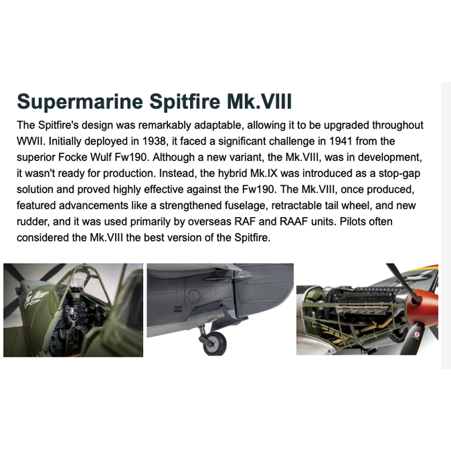 AIRFIX SUPERMARINE SPITFIRE MK.VIII 1/24  ( DISCONTINUED )