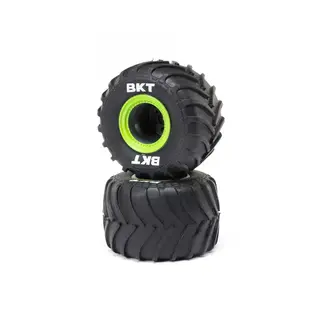LOSI Losi Premounted MT Tyres with Green Beadlocks, 2pcs, Mini LMT