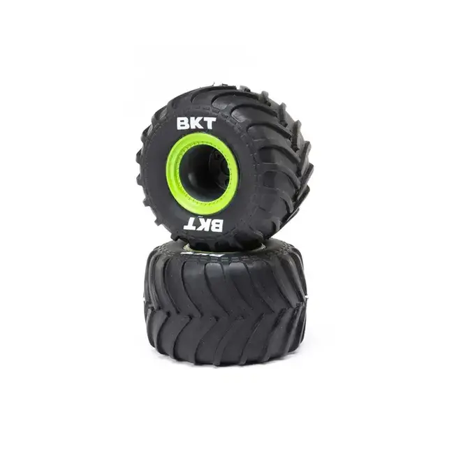 Losi Premounted MT Tyres with Green Beadlocks, 2pcs, Mini LMT