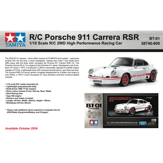 TAMIYA TAMIYA  58740 1/10 BT-01 PORSCHE 911 CARRERA RSR Electric On Road RC Car Kit  WITH 1060  ESC INCLUDED REQUIRES TX, RX, ESC, BATTERY CHARGER & PAINT.