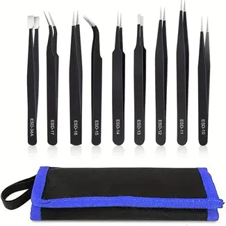 EXCEL ACE 9 PCE Precision Tweezers Set, Upgraded Anti-Static Stainless Steel with case