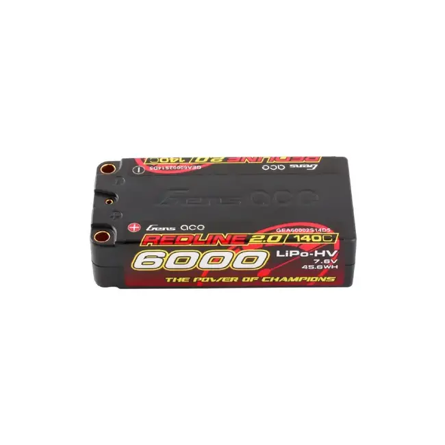 Gens Ace 2S Redline 2.0 6000mAh 140C 7.6V Hardcase Lipo Battery (5.0mm Bullet) SHORTY
