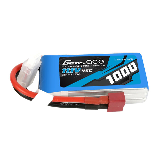 Gens Ace 3S 1000mAh 11.1V 45C Soft Case LiPo Battery (EC3)