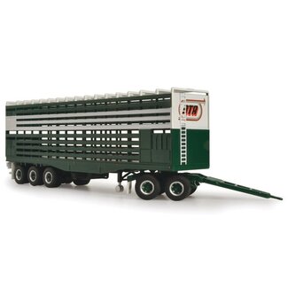 HIGHWAY REPLICAS HIGHWAY REPLICAS 1:64 LIVESTOCK  TRAILER & DOLLY  RTR GREEN & WHITE
