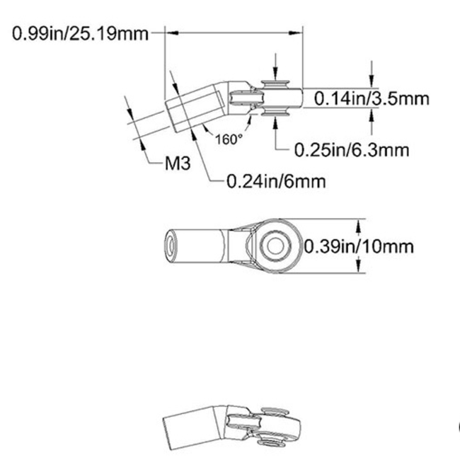 RC4WD Bent M3/M3 Plastic Rod Ends  LONG (EA) FOR CRAWLERS AND TRACTOR TRUCKS