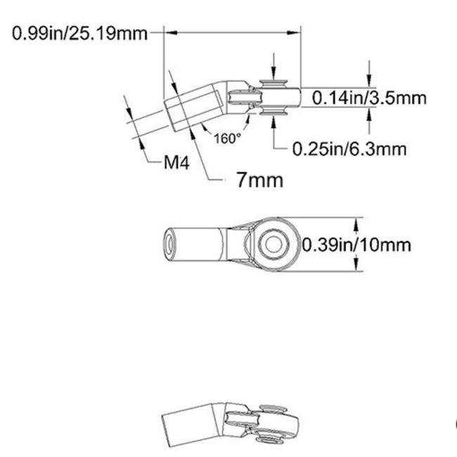 RC4WD Bent M3/M4 Plastic Rod Ends  LONG (EA) FOR CRAWLERS AND TRACTOR TRUCKS