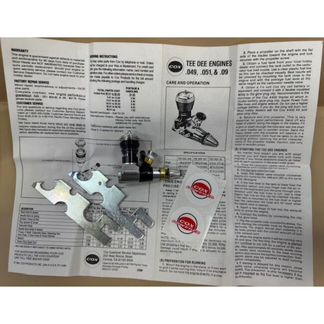 COX  ENGINE TEE DEE .049 VINTAGE 1994