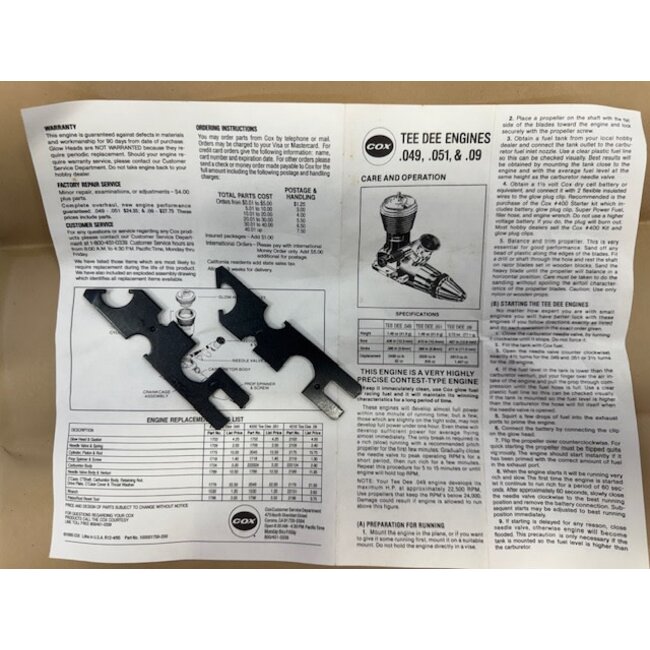 COX  ENGINE TEE DEE .049 VINTAGE 1995