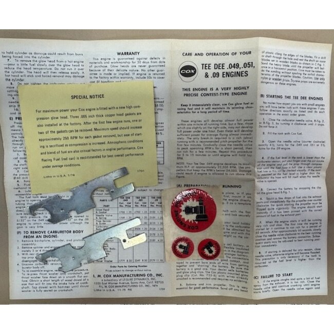 COX  ENGINE TEE DEE .049 VINTAGE 1975  JEWEL CASE ALL ORIGINAL NIB