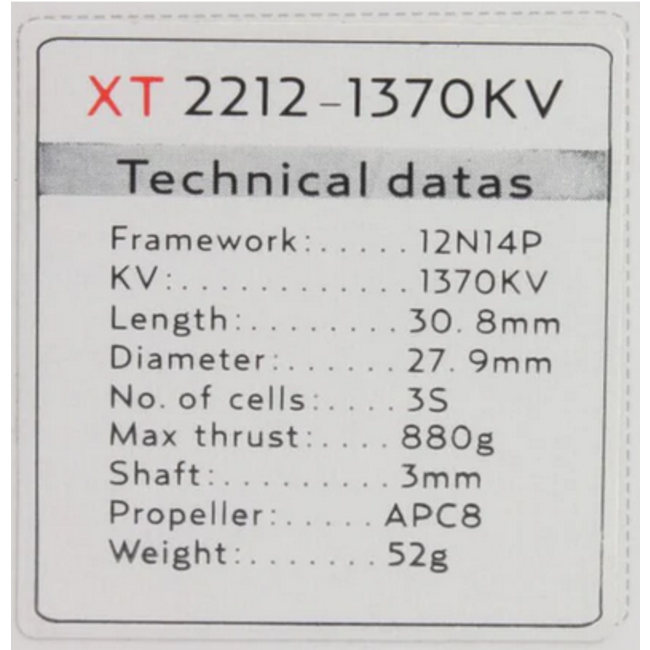 EMAX XT2212-1370KV BRUSHLESS MOTOR 3 CELLS