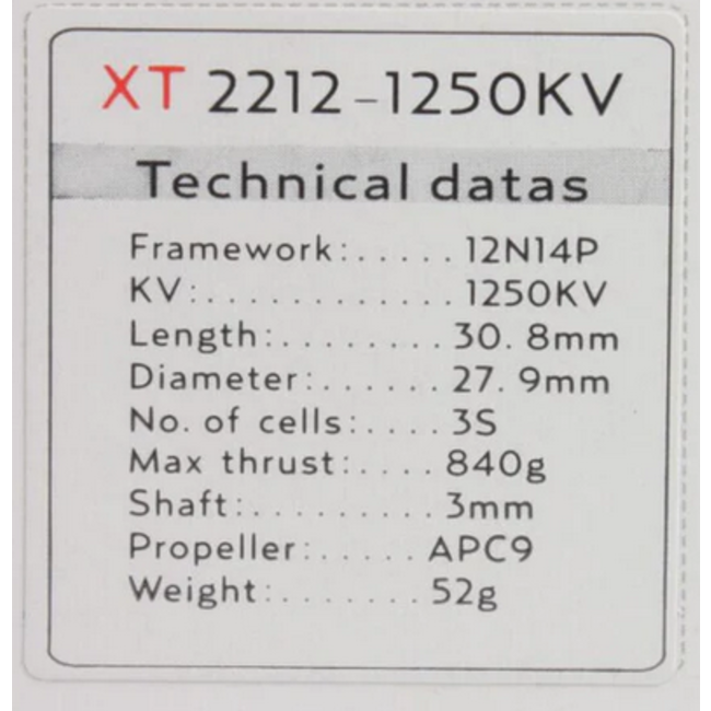 EMAX XT2212-1370KV BRUSHLESS MOTOR 3 CELLS