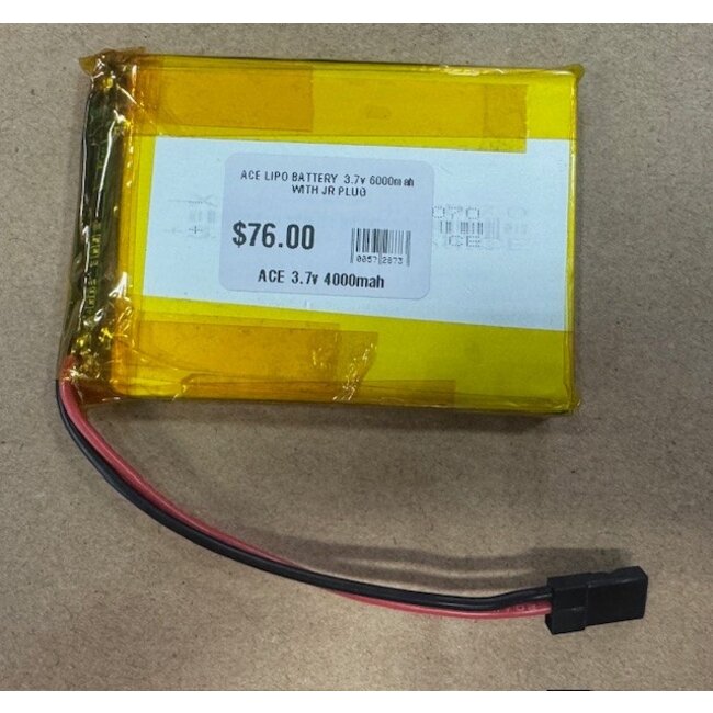 ACE LIPO BATTERY  3.7v 6000mah  WITH JR PLUG