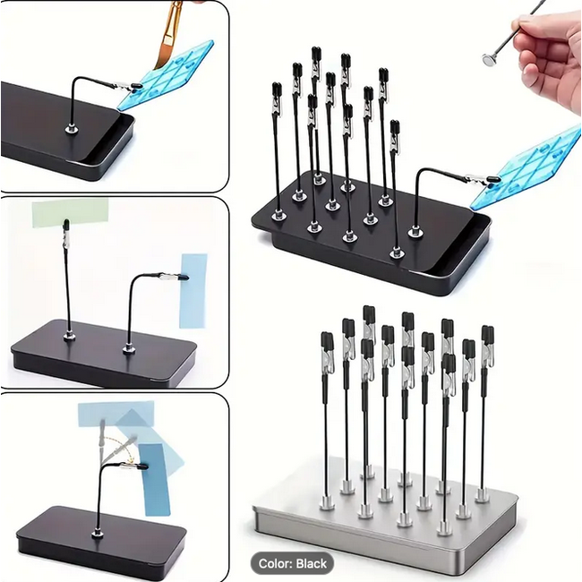 ACE Model Painting Stand Small black box  with 10-Piece Magnetic Flexible Alligator Clip Rod Set