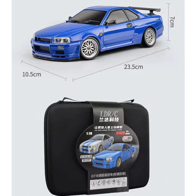 LDRC NISSAN R34  Drift Car RTR With Gyro 1/18th BLUE WITH METAL BODY