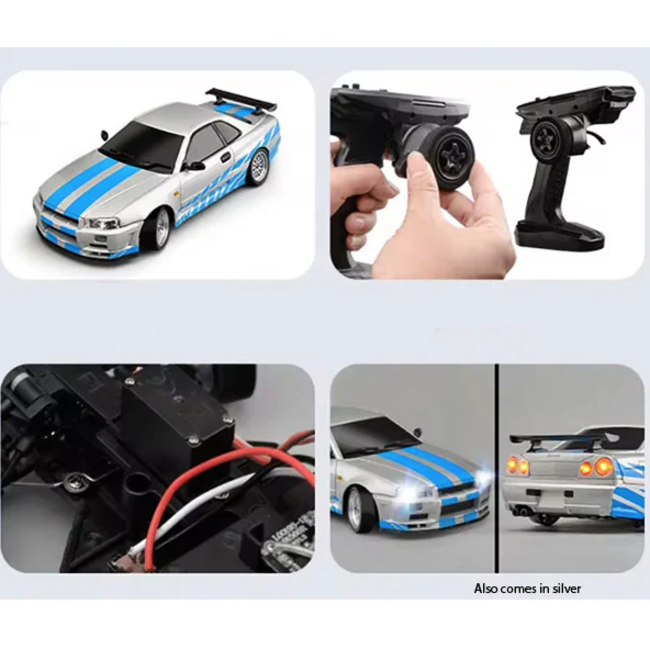 LDRC NISSAN R34  Drift Car RTR With Gyro 1/18th BLUE WITH METAL BODY