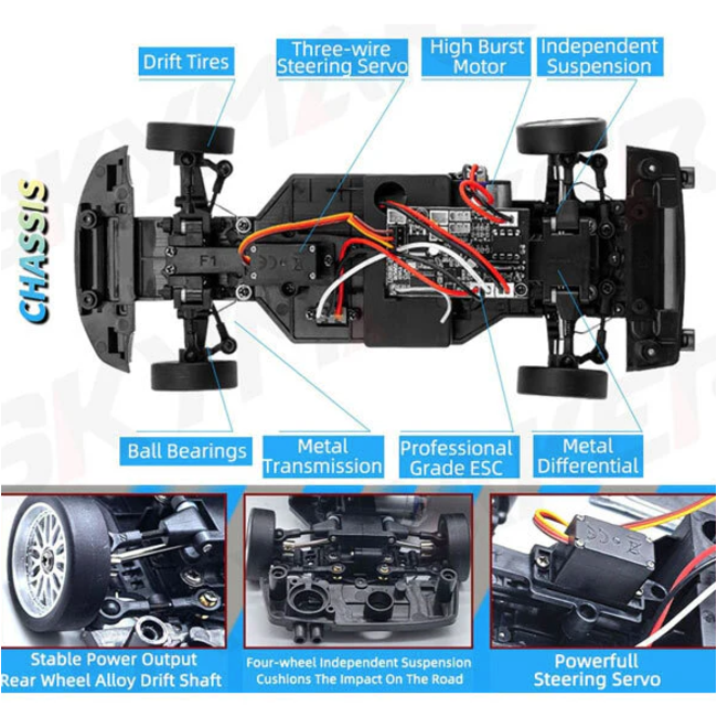 LDRC NISSAN R34  Drift Car RTR With Gyro 1/18th BLUE WITH METAL BODY