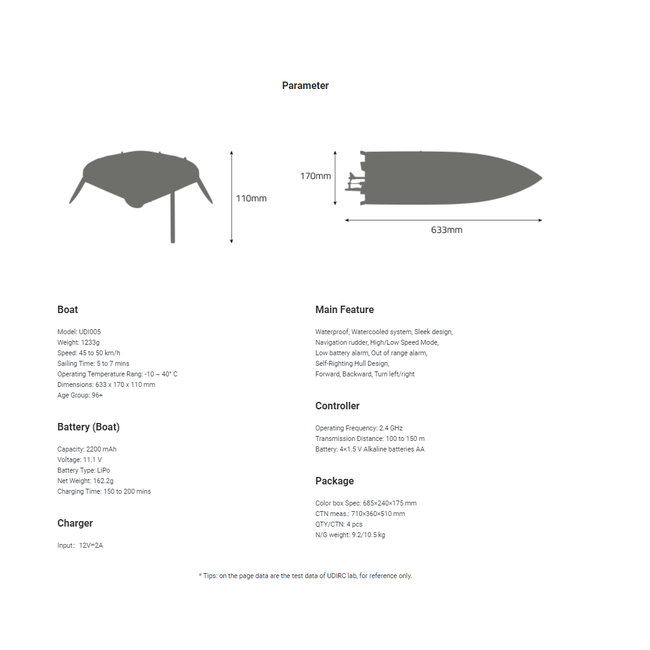 UDIRC Brushless Motor RC Boats, UDI005 white