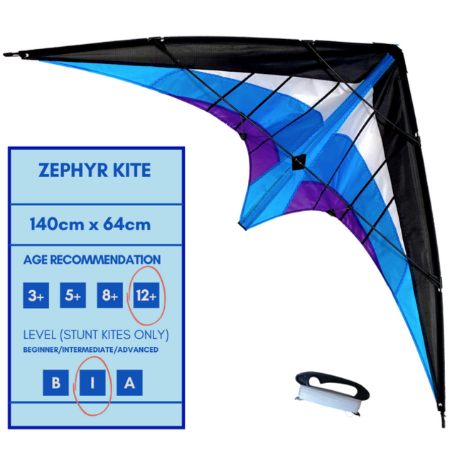 HAAK ZEPHYR  DUAL LINE SPORTS KITE 1.4mt fiberglass rods  2 x 25mt nylon line included