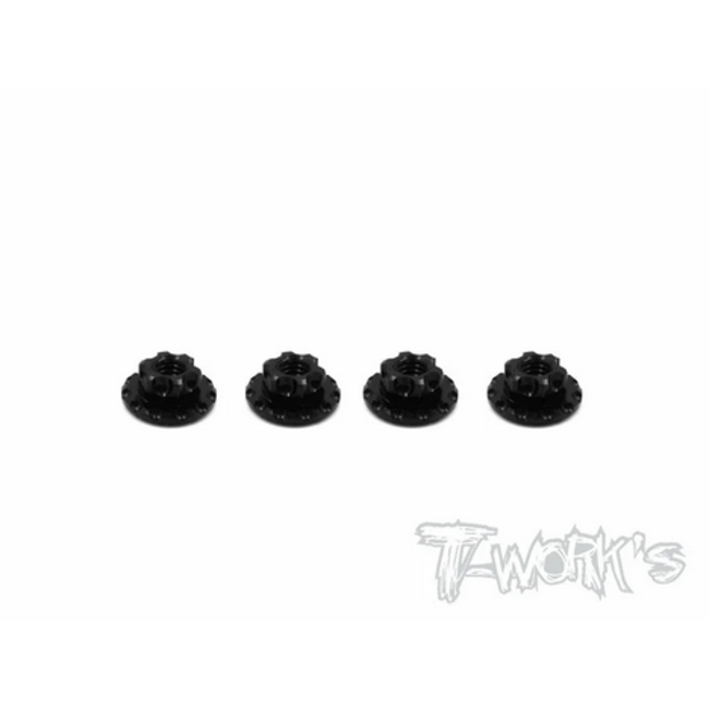 T-WORKS Alum large-contact serrated flanged nut Black M4 (4pcs.)