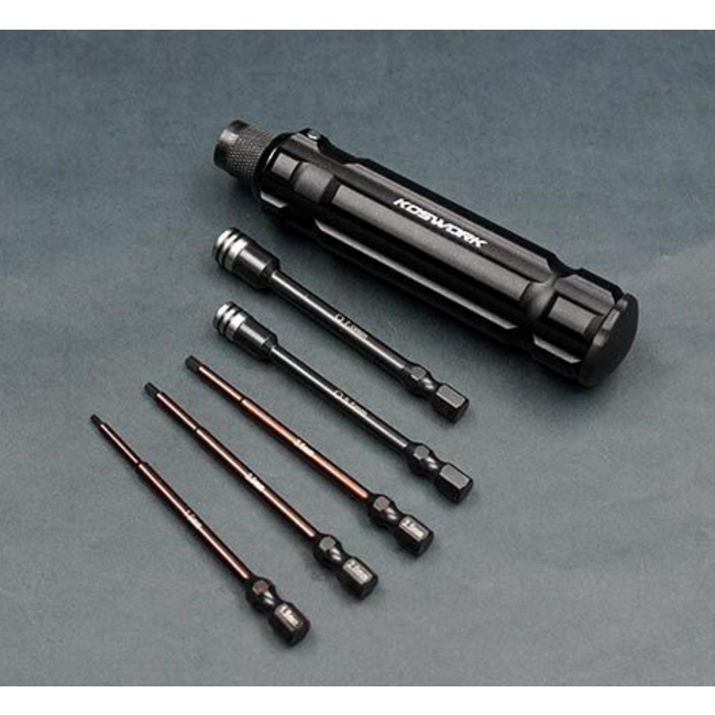KOSWORK Quick Rel 1/4" Drive Driver Set 5 IN 1  1.5mm, 2.0mm & 2.5mm  HEX  & 5.5 & 7.0mm NUT DRIVER
