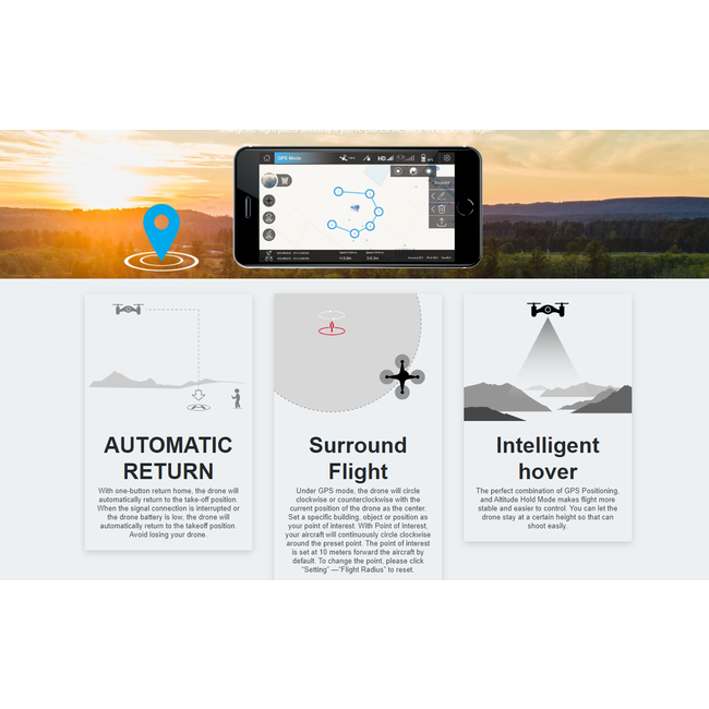 UDI RC Drone with FPV, Infrared obstacle avoidance & GPS , return to home , follow me mode