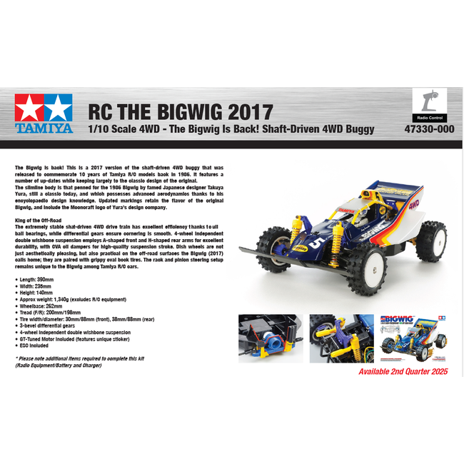 TAMIYA THE BIGWIG 1/10 KIT ESC INCLUDED REQUIRES TX, RX, BATTERY CHARGER & PAINT