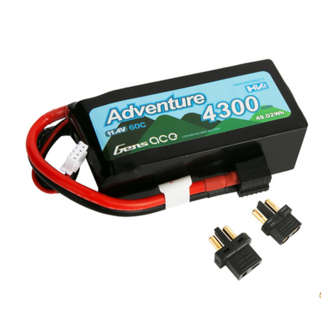 Gens Ace G-Tech 3S Adventure 4300mAh 60C 11.4V Soft Pack Lipo Battery (1TO3) Deans & XT60  HV