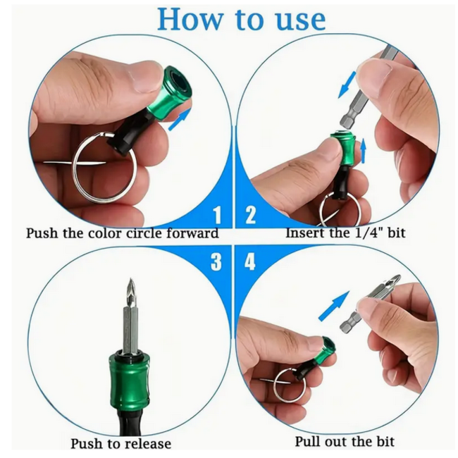 Ace 1/4" tool holders   With carabina clip Keychain.  Quick Release Easy Change, Screwdriver Bit Holders