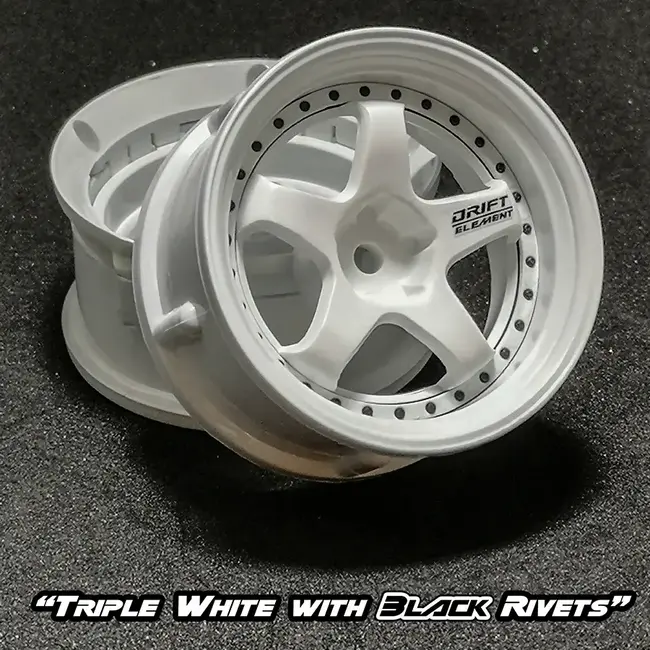 DS RACING DE 5 Spoke Wheel Set - Triple White w/ Black Rivets