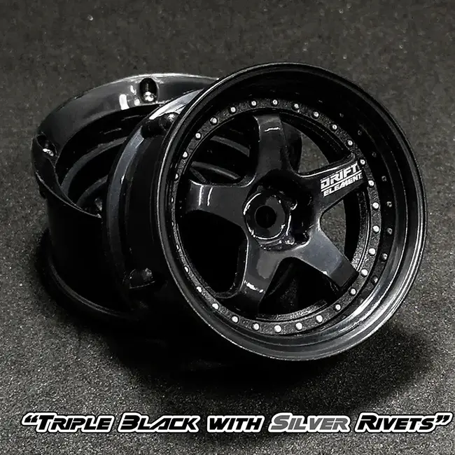 DS RACING DE 5 Spoke Wheel Set - Triple Black w/ Silver Rivets