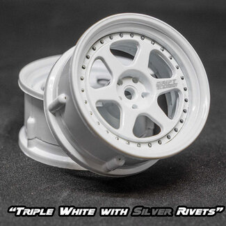 DS RACING DS RACING DE 6 Spoke Wheel Set - Triple White w/ Silver Rivets