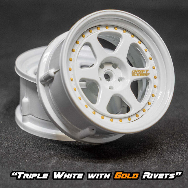 DS RACING DE 6 Spoke Wheel Set - Triple White w/ Gold Rivets
