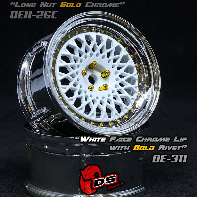 DS RACING DE Mesh Wheel Set - White/Chrome w/ Gold Rivets