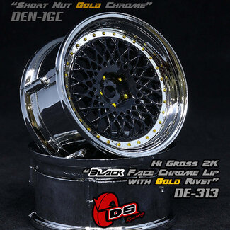 DS RACING DS RACING DE Mesh Wheel Set - Black/Chrome w/ Gold Rivets