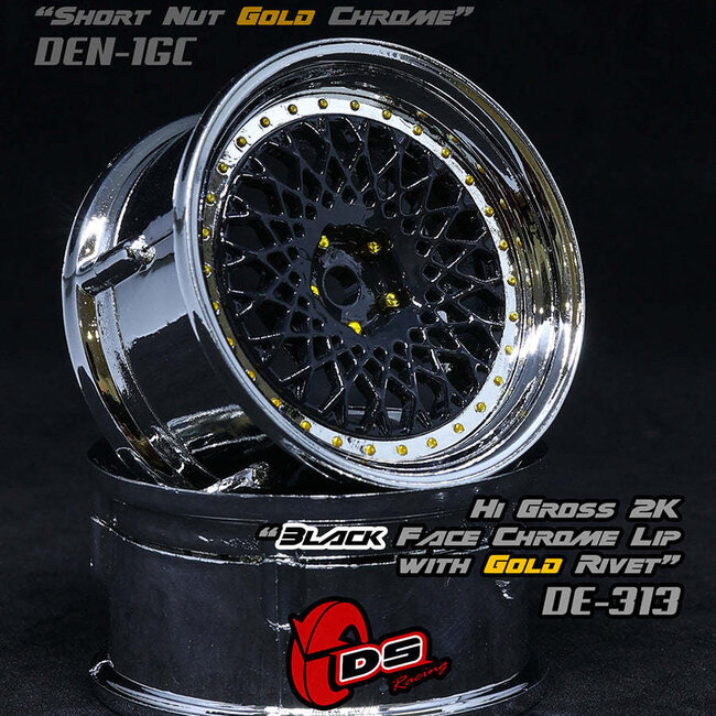 DS RACING DE Mesh Wheel Set - Black/Chrome w/ Gold Rivets