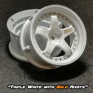 DS RACING DS RACING DE 5 Spoke Wheel Set - Triple White w/ Gold Rivets