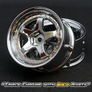 DS RACING DS RACING  DE 5 Spoke Wheel Set - Triple Chrome w/ Gold Rivets