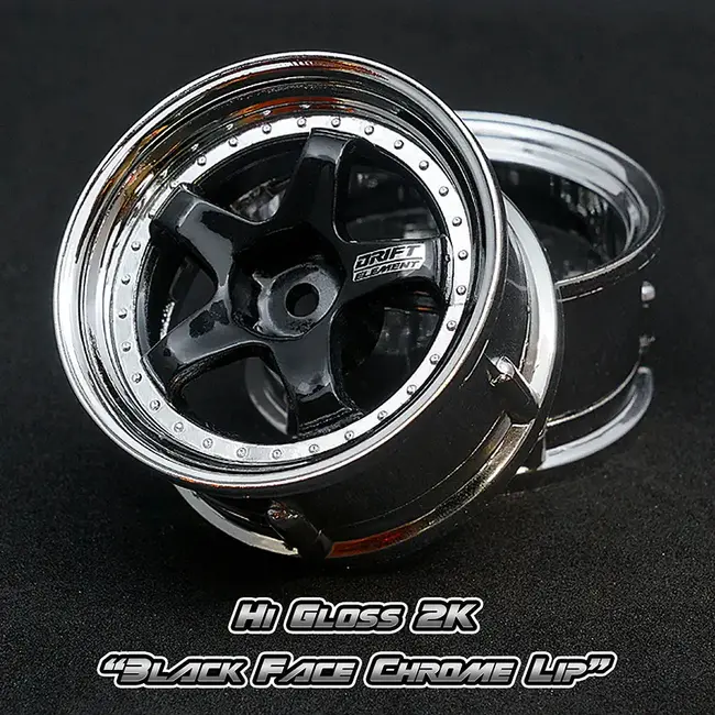 DS RACING  DE 5 Spoke Wheel Set - Hi Gloss 2K Black/Chrome