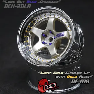 DS RACING DS RACING  DE 5 Spoke Wheel Set - Light Gold/Chrome w/ Gold Rivets