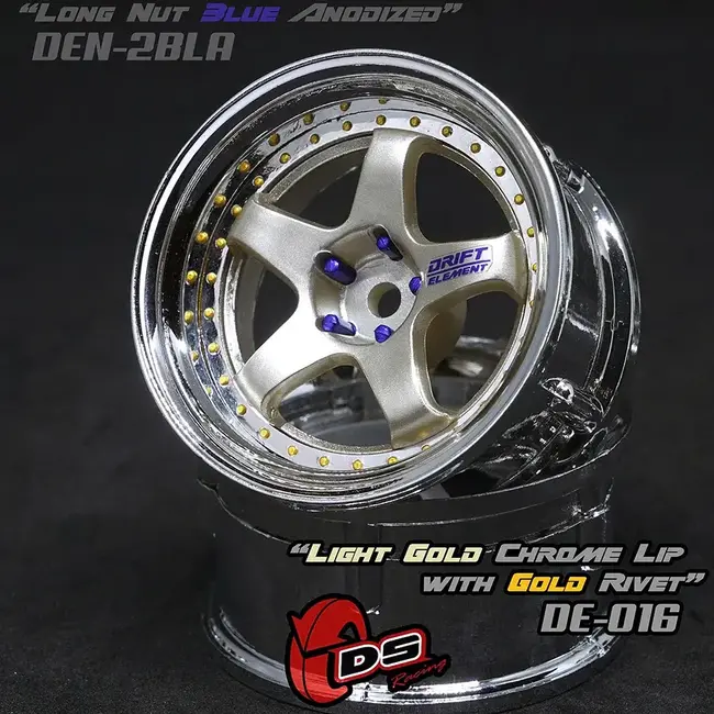 DS RACING  DE 5 Spoke Wheel Set - Light Gold/Chrome w/ Gold Rivets