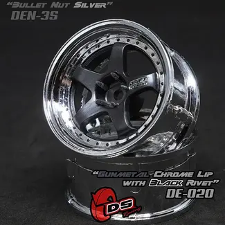 DS RACING DS RACING  DE 5 Spoke Wheel Set - Gunmetal/Chrome w/ Black Rivets