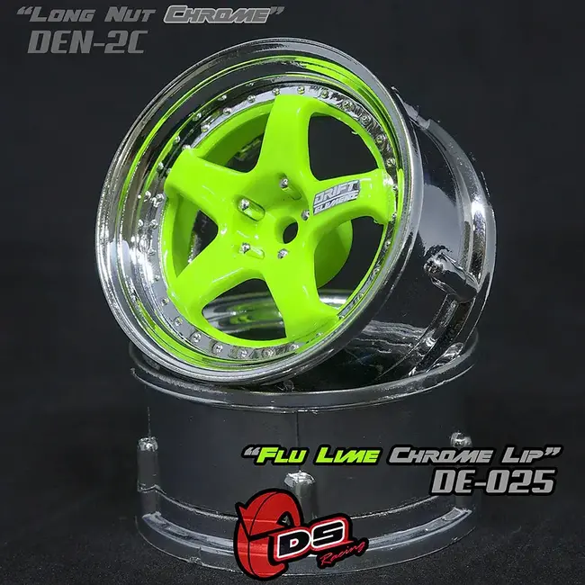 DS RACING  DE 5 Spoke Wheel Set - Flu Lime/Chrome Lip