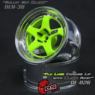 DS RACING DS RACING  DE 5 Spoke Wheel Set - Flu Lime/Chrome Lip w/ Black Rivets